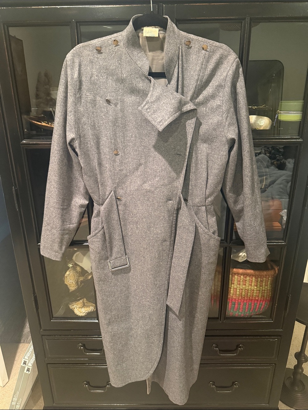 Guy Laroche Gray Wool Trench Coat Style Belted Dress